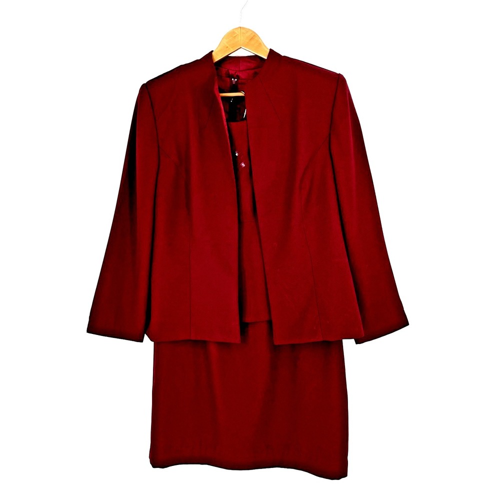 Melissa Harper Size 12 Three Piece Skirt Suit Maroon Sequined Embroidered Formal